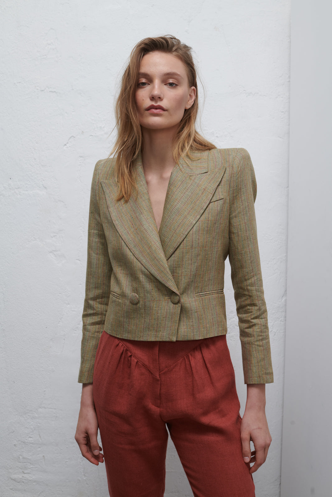 FOUR LINEN JACKET WITH GREEN CHECKS