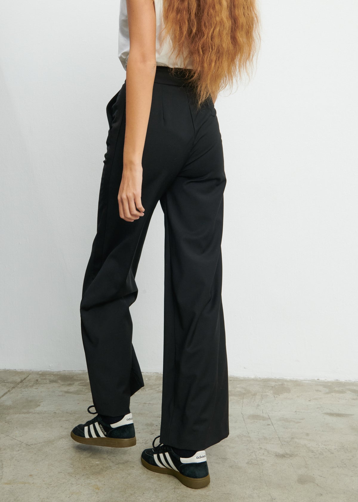BLACK PALAZZO PANTS WITH SATIN CONTRAST