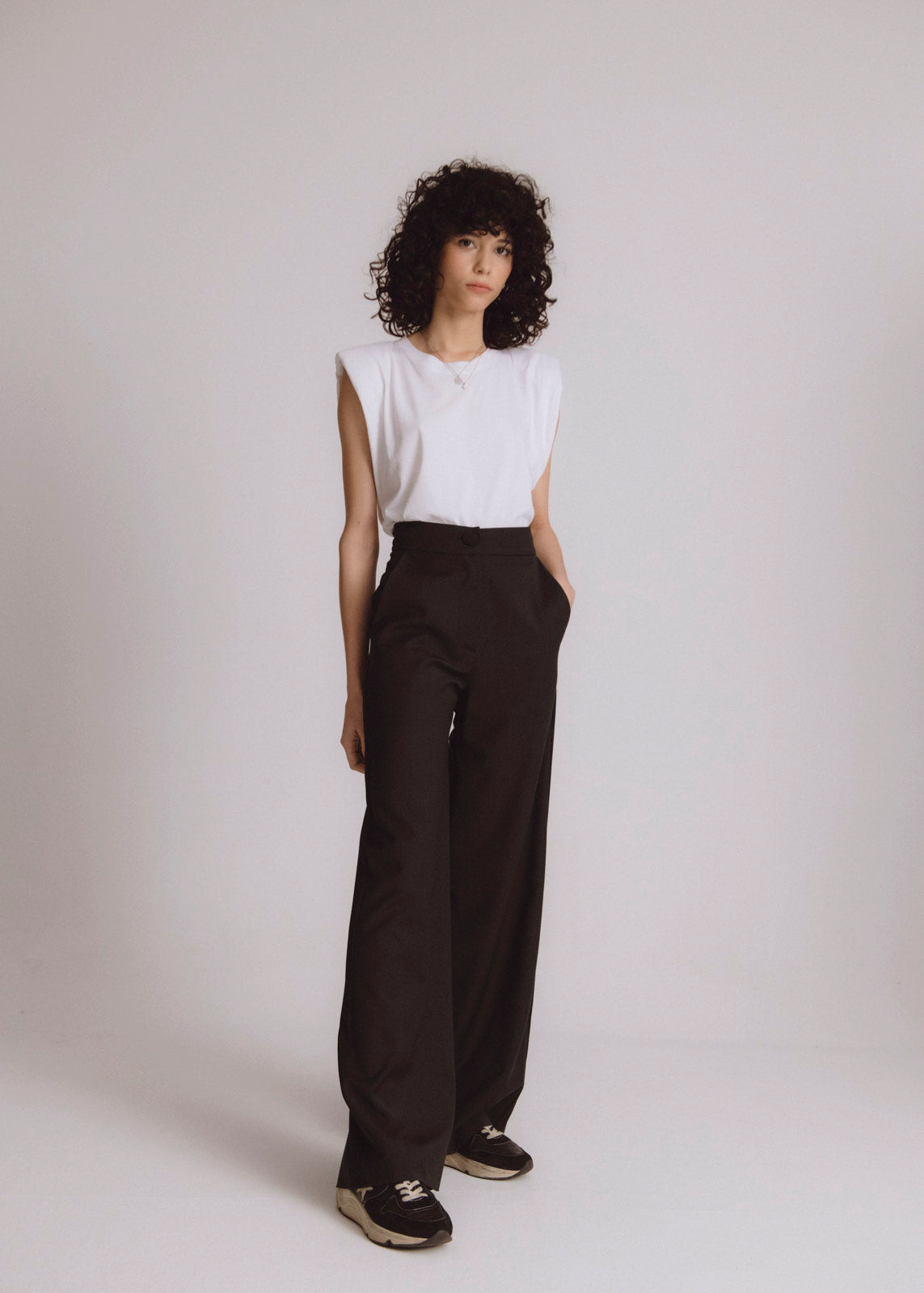 PALAZZO PANTS WITH CONTRASTING BLACK STRIPE