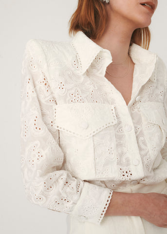ANNA WHITE BLOUSE WITH PERFORATED STARS