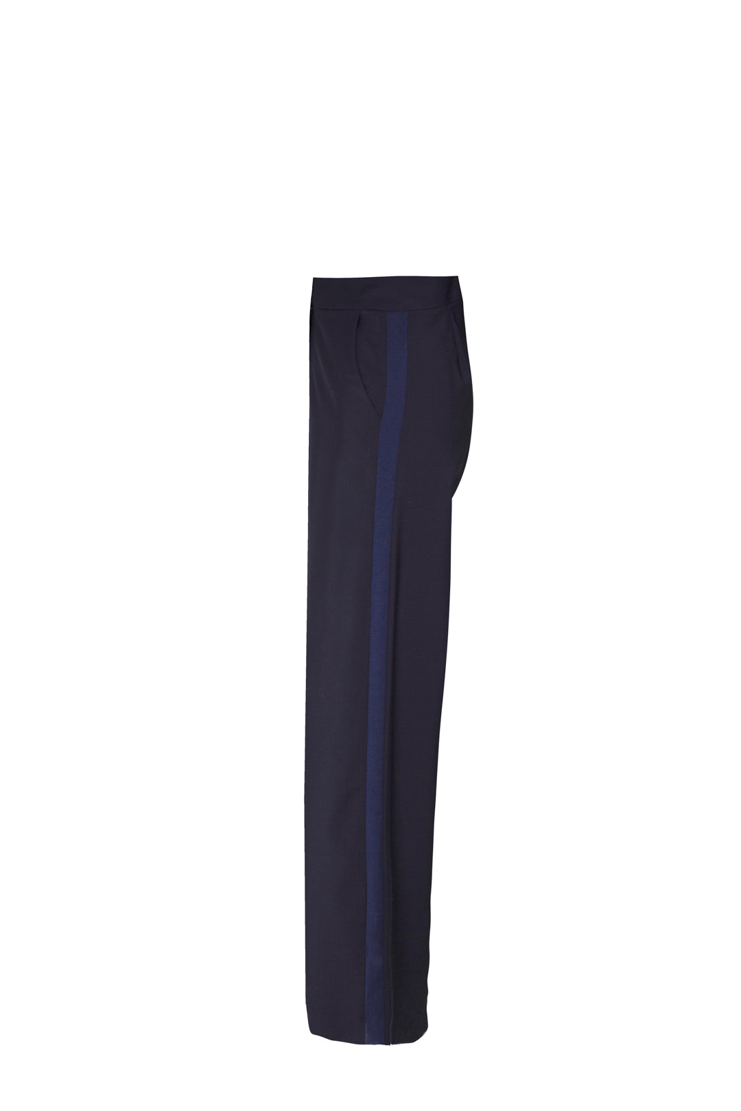NAVY PALAZZO PANTS WITH CONTRASTING BLUE SIDE STRIPE