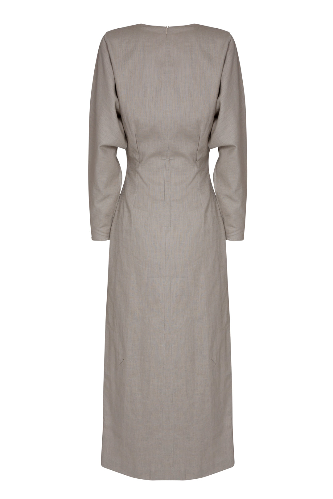NATURAL LINEN ROMA DRESS WITH BLACK EMBROIDERY